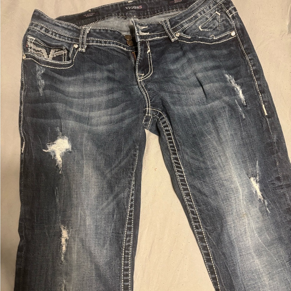 Vigoss Women's Dark Blue Distressed Skinny Jeans